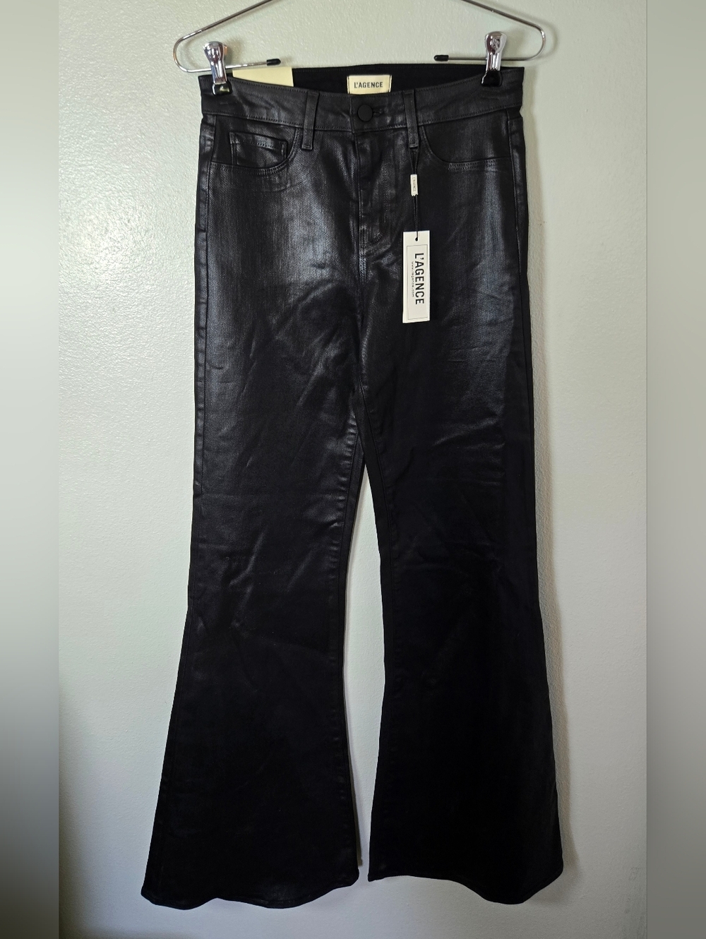L'agence | NWT Black Coated Spencer High Rise Super Flare Jeans Size 26
